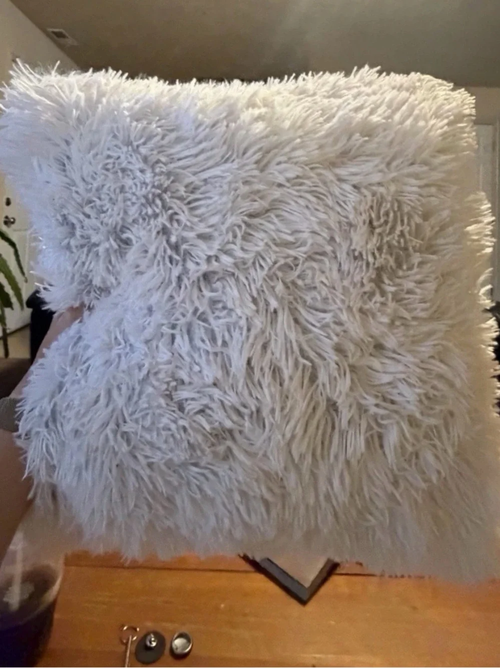 Plush Faux Fur Throw Pillow - Cream